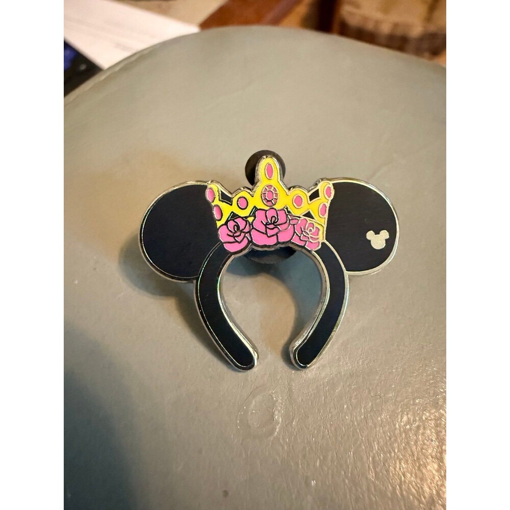 Hong Kong Disneyland Hidden Mickey headband pin featuring a yellow tiara